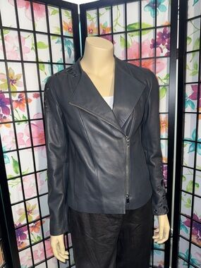 Massimo Dutti Embroidered Sheep Leather Moto Jacket